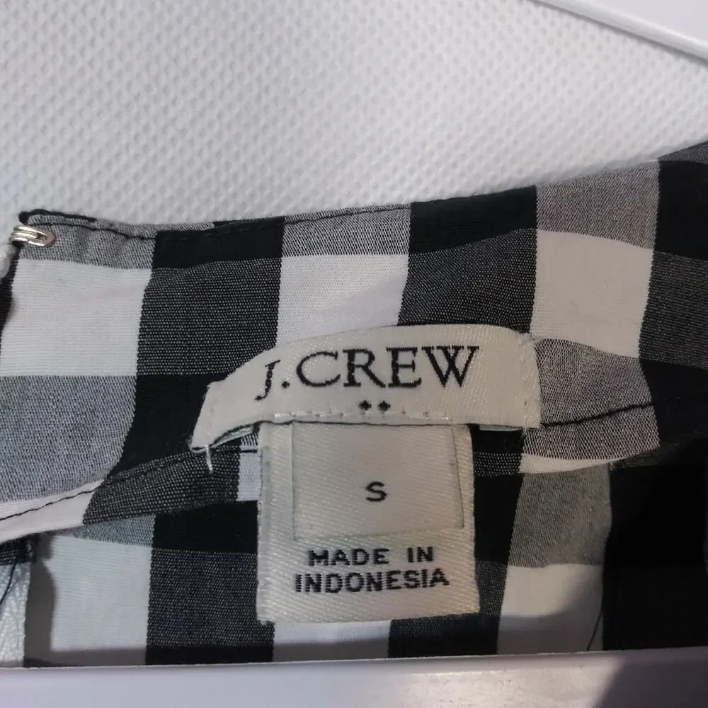 J. Crew Black White Gingham Tie-sleeve Dress Spring Cottage Core Size Small
